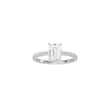 Classic Emerald Cut 4 Prong Ring with Pavé Band WG