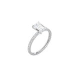 Classic Emerald Cut 4 Prong Ring with Pavé Band WG