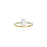 Classic Emerald Cut 4 Prong Ring with Pavé Band YG