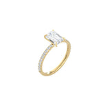 Classic Emerald Cut 4 Prong Ring with Pavé Band YG