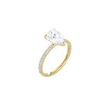 Classic Pear Shape 4 Prong Ring with Pavé Band YG