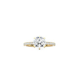 6 Prong Classic Cushion Cut  Ring with Pavé Band YG