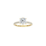 6 Prong Classic Cushion Cut  Ring with Pavé Band YG