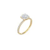 6 Prong Classic Cushion Cut  Ring with Pavé Band YG