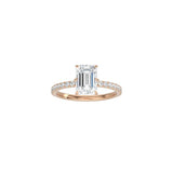 6 Prong Classic Emerald Cut Ring with Pavé Band RG