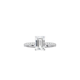 6 Prong Classic Emerald Cut Ring with Pavé Band WG