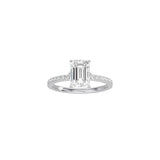 6 Prong Classic Emerald Cut Ring with Pavé Band WG