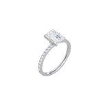 6 Prong Classic Emerald Cut Ring with Pavé Band WG