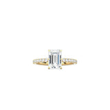 6 Prong Classic Emerald Cut Ring with Pavé Band YG