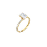 6 Prong Classic Emerald Cut Ring with Pavé Band YG