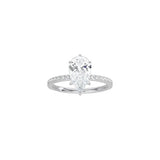 6 Prong Classic Pear Shape Ring with Pavé Band WG