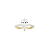 6 Prong Classic Pear Shape Ring with Pavé Band YG