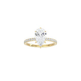 6 Prong Classic Pear Shape Ring with Pavé Band YG