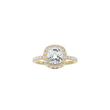 Cushion Cut Halo Engagement Ring with Pavé Band YG