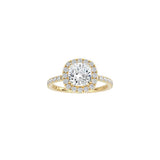 Cushion Cut Halo Engagement Ring with Pavé Band YG