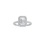 Emerald Cut Halo Engagement Ring with Pavé Band WG