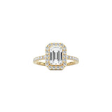 Emerald Cut Halo Engagement Ring with Pavé Band YG