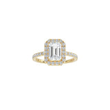 Emerald Cut Halo Engagement Ring with Pavé Band YG