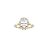 Oval Cut Halo Engagement Ring with Pavé Band YG