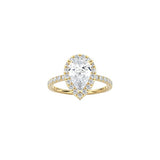 Pear Shape Halo Engagement Ring with Pavé Band YG