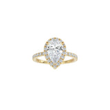 Pear Shape Halo Engagement Ring with Pavé Band YG