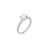 Cushion Cut Cathedral Setting Ring with Pavé Band WG