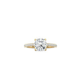 Cushion Cut Cathedral Setting Ring with Pavé Band YG