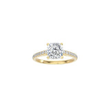 Cushion Cut Cathedral Setting Ring with Pavé Band YG