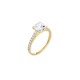 Cushion Cut Cathedral Setting Ring with Pavé Band YG