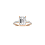 Emerald Cut Cathedral Setting Ring with Pavé Band RG