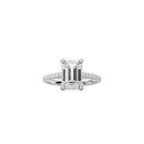 Emerald Cut Cathedral Setting Ring with Pavé Band WG