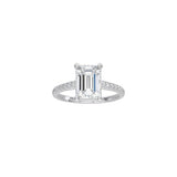 Emerald Cut Cathedral Setting Ring with Pavé Band WG