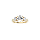 Small Round 3 Stone Ring with Pavé Band YG