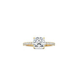 Cushion Cut Comtemporary Four Prong Setting with pave band YG