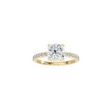 Cushion Cut Comtemporary Four Prong Setting with pave band YG