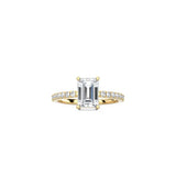 Emerald Cut Comtemporary Four Prong Setting with pave band YG