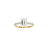 Emerald Cut Comtemporary Four Prong Setting with pave band YG