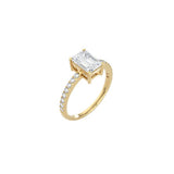 Emerald Cut Comtemporary Four Prong Setting with pave band YG