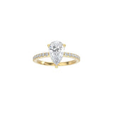 Pear Shape Comtemporary Four Prong Setting with pave band YG