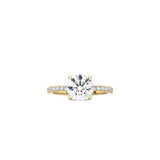 Round Cut Comtemporary Four Prong Setting with pave band YG