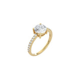 Round Cut Comtemporary Four Prong Setting with pave band YG