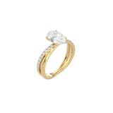 Oval Cut Diamond and Gold Cross Band YG